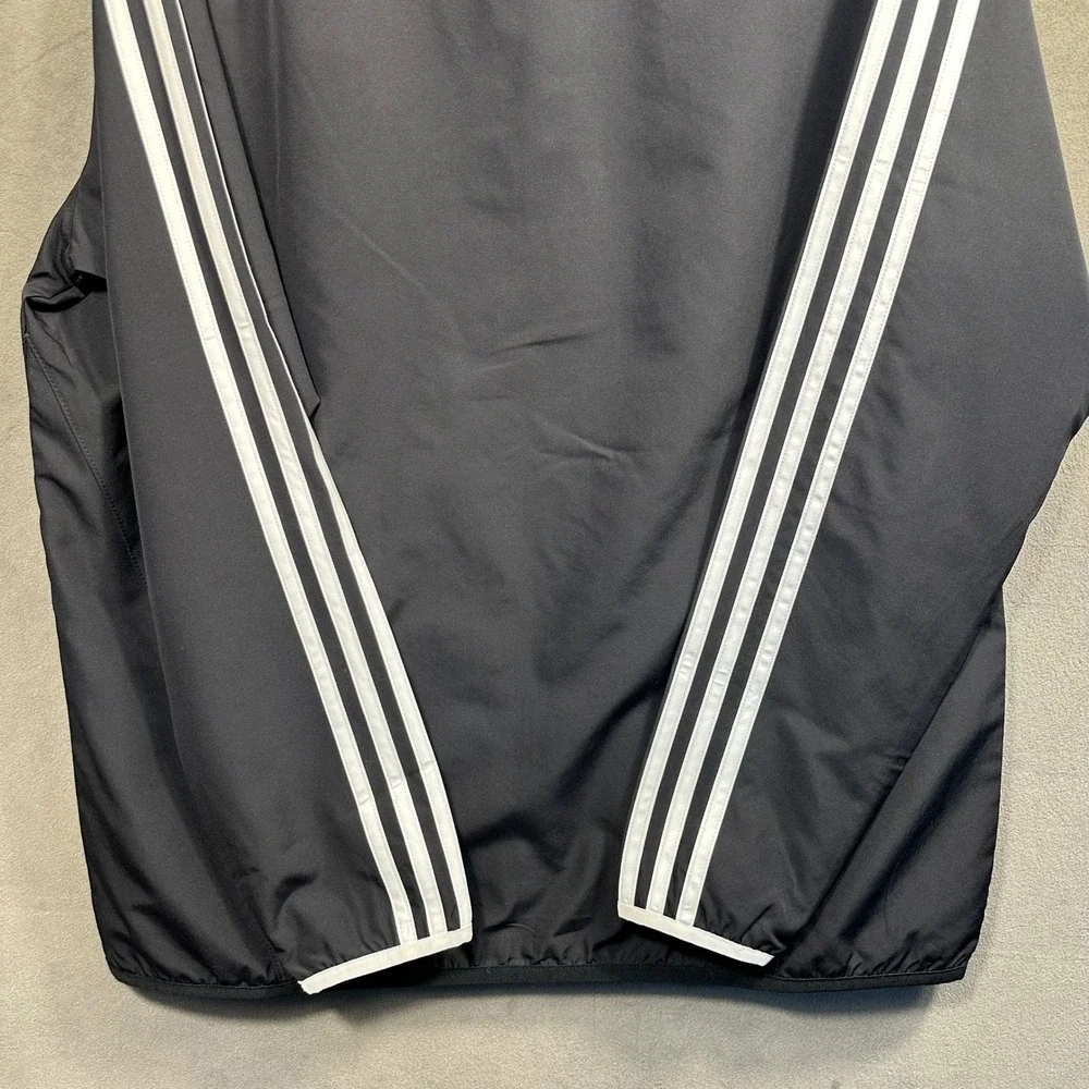 Adidas Track Jacket Mens Large Black White 3-Stripe Hooded Full Zip Excellent - Picture 7 of 7